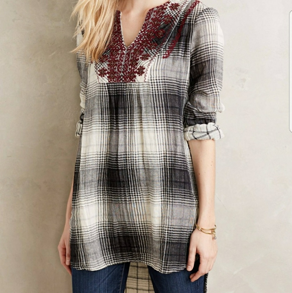 Anthropologie Embroidered flannel Tunic